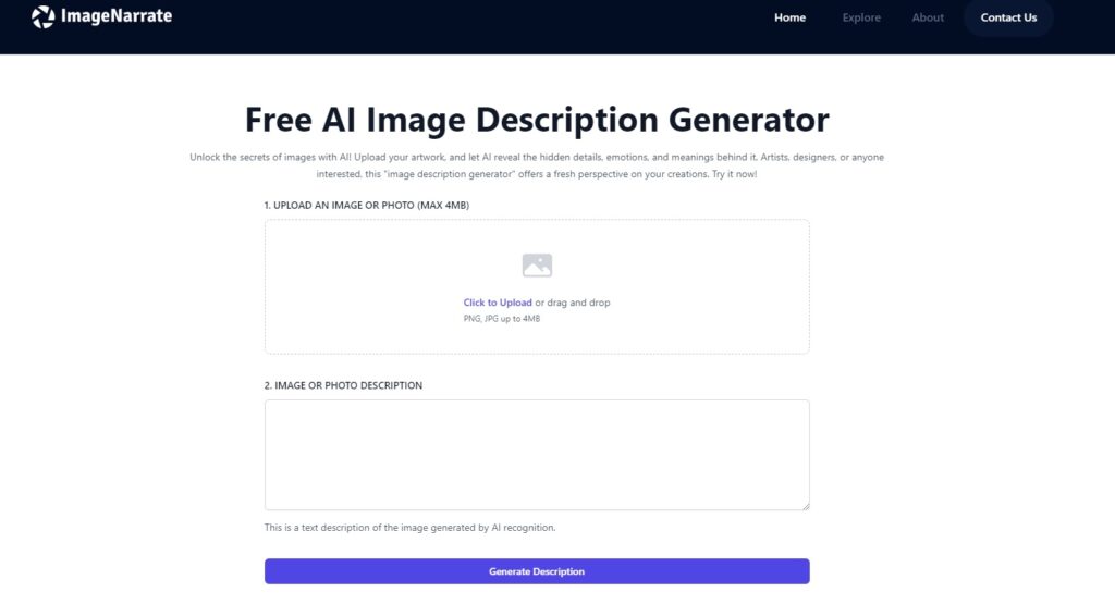 Image Description Generator, una herramienta de IA que analiza e interpreta imágenes de forma gratuita y rápida.