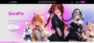 Chica anime personalizada creada con SoraPix AI, mostrando diversas opciones de vestuario y características únicas