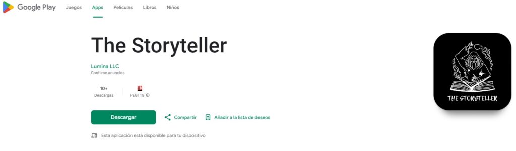 Imagen de The Storyteller, una aplicación de IA para crear historias personalizadas en dispositivos Android