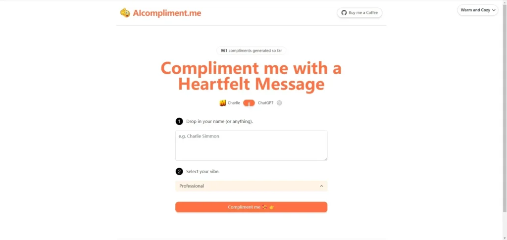 Explora cómo AI Compliment Generator transforma la forma en que expresamos nuestro afecto con cumplidos personalizados y creativos.