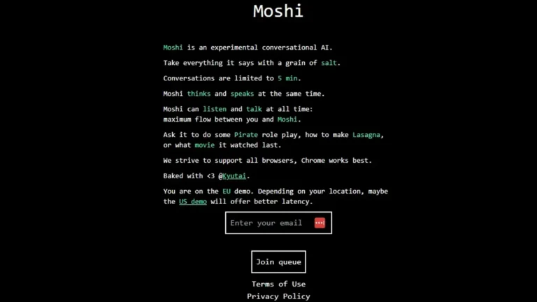 Moshi Chat: Tu asistente IA en tiempo real con expresión emocional y procesamiento simultáneo. ¡Conversaciones naturales y fluidas!