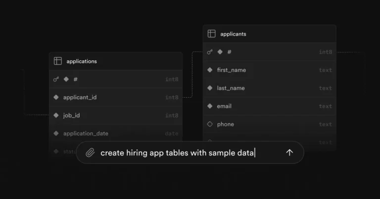 Interfaz de Postgres.new mostrando la creación de bases de datos con Inteligencia Artificial