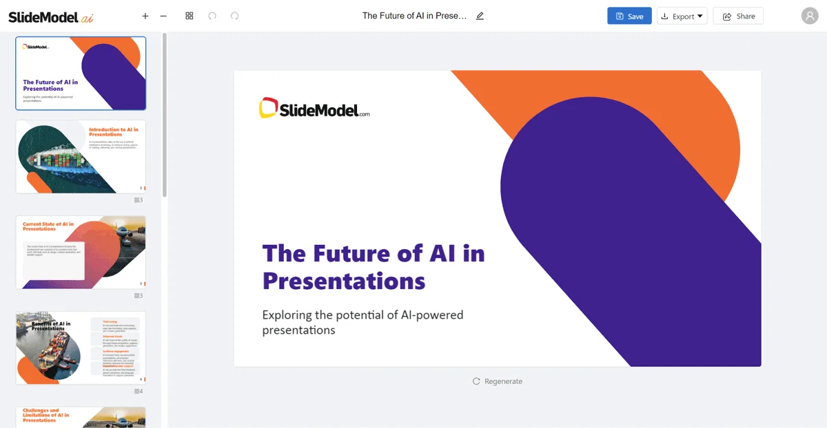 SlideModel.AI: Herramienta avanzada para la creación automática de presentaciones visuales impactantes, combinando inteligencia artificial con una vasta biblioteca de plantillas y gráficos profesionales.