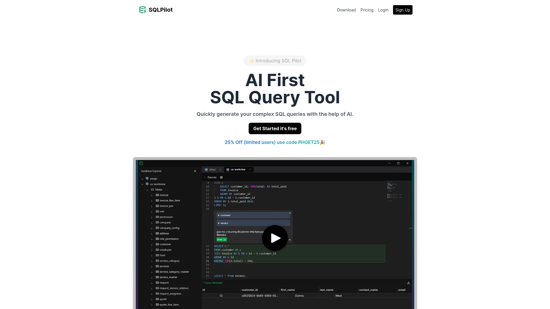 SQLPilot: Editor SQL impulsado por IA que facilita la creación de consultas complejas con un clic.