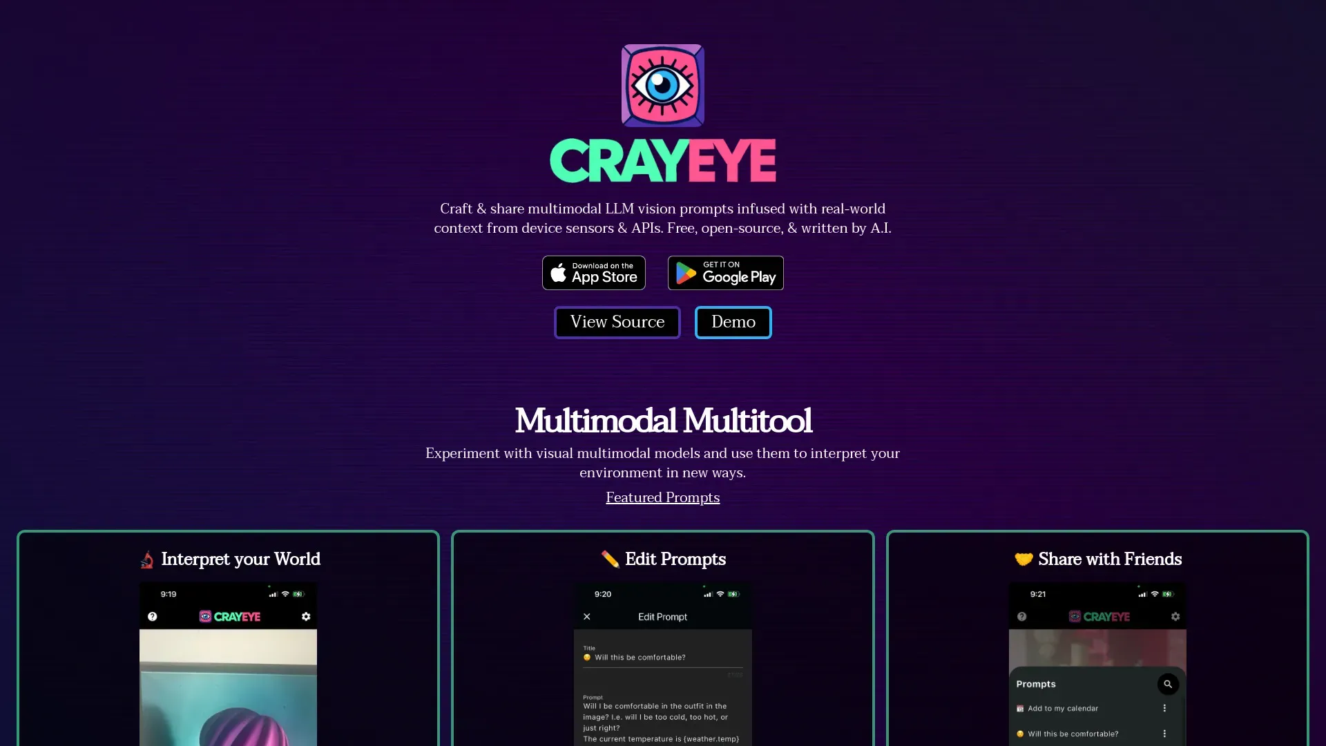 CrayEye es una herramienta de inteligencia artificial gratuita que permite analizar imágenes y el entorno en tiempo real usando la cámara de tu smartphone, combinando datos de sensores como la ubicación y el clima. Ideal para usuarios que buscan identificar objetos, personalizar prompts y compartir resultados fácilmente