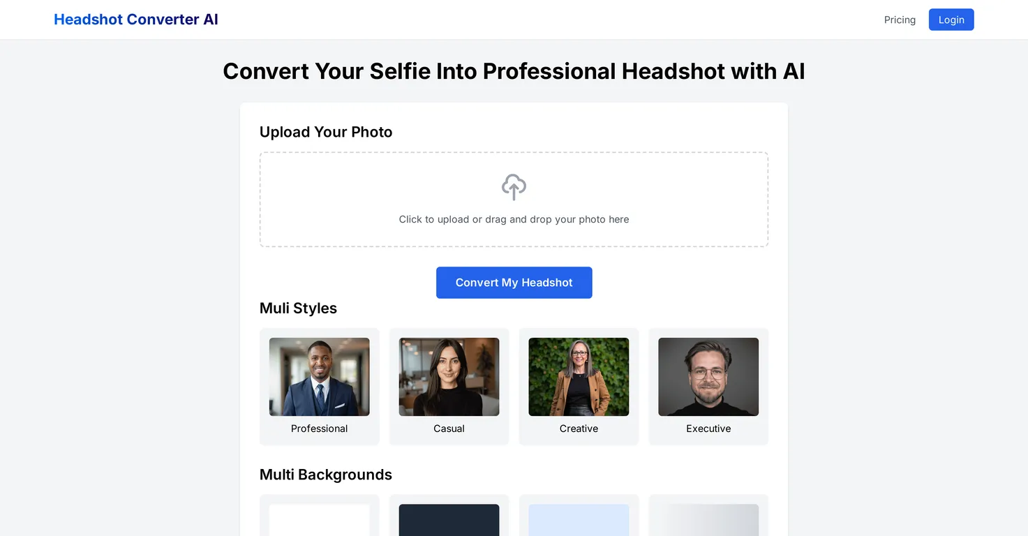 Convierte tus selfies en retratos profesionales con Headshot Converter AI - rápido, personalizable y perfecto para LinkedIn y portafolios.