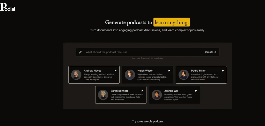 Imagen destacada de Podial.ai: Genera ideas de negocio innovadoras en segundos