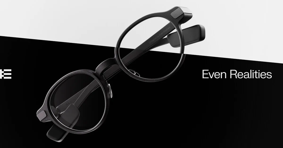 Imagen de las gafas inteligentes Even Realities G1 con realidad aumentada y funciones de asistencia IA.