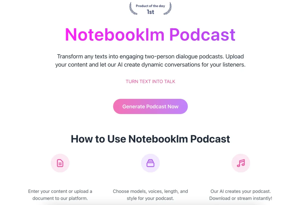 NotebookLM Podcast: Convierte texto en audio profesional al instante con inteligencia artificial.