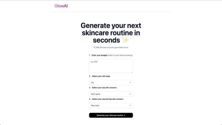 GlowAI, generador de rutina de cuidado de la piel personalizada con inteligencia artificial.