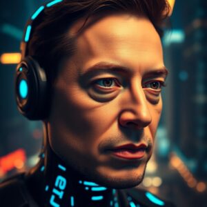 Grok 3, el nuevo modelo de inteligencia artificial de xAI, en un entorno futurista con hologramas y tecnología avanzada.