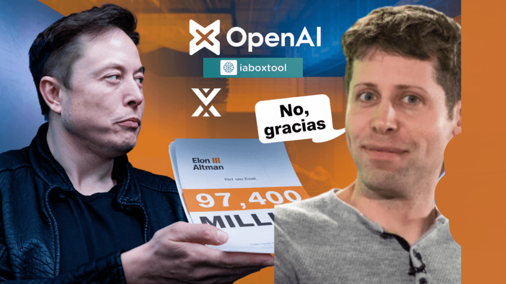 Elon Musk extiende una oferta millonaria a Sam Altman, quien responde con ironía, con los logos de OpenAI y X de fondo.