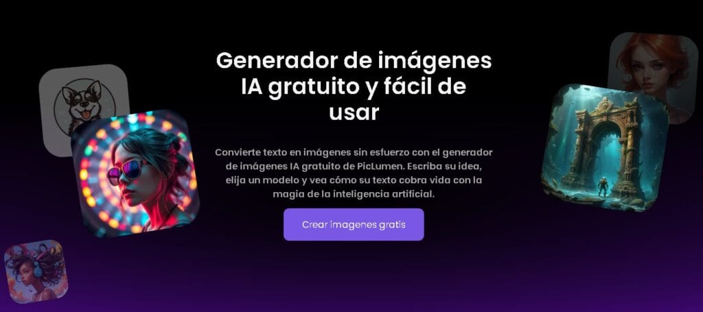 Creación de imágenes con IA en PicLumen: un artista digital transforma palabras en arte con inteligencia artificial en un entorno futurista y vibrante.