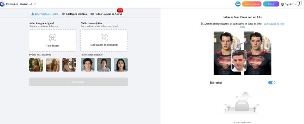 Herramienta de IA para intercambiar rostros en fotos y videos con resultados realistas y gratuitos
