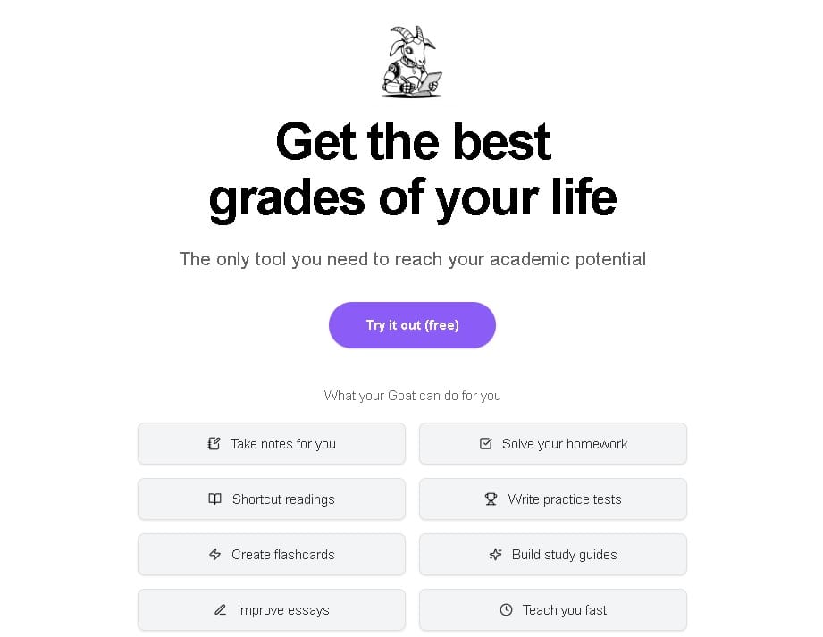 Imagen de School GOAT, el asistente personal para estudiantes que automatiza notas, resuelve tareas y prepara exámenes.
