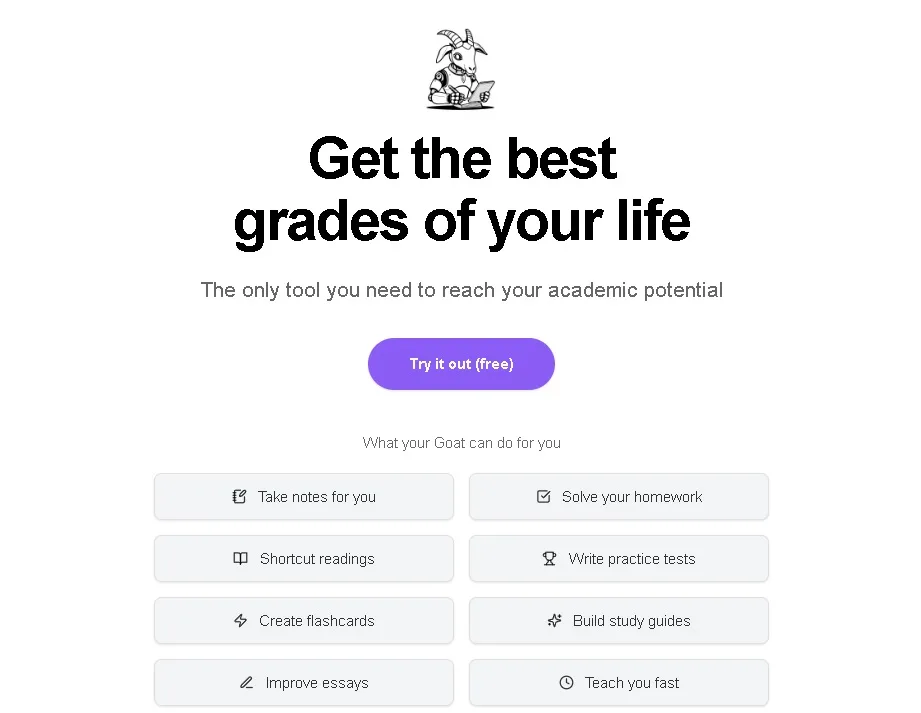 Imagen de School GOAT, el asistente personal para estudiantes que automatiza notas, resuelve tareas y prepara exámenes.