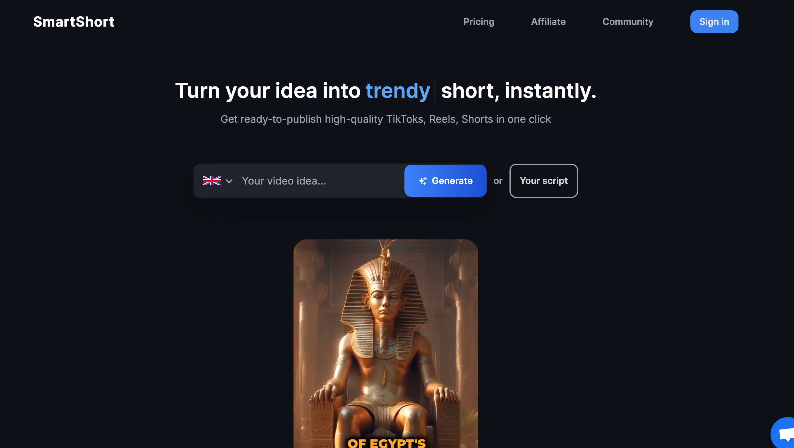 SmartShort: IA para crear videos virales en segundos para TikTok, Reels y YouTube Shorts.