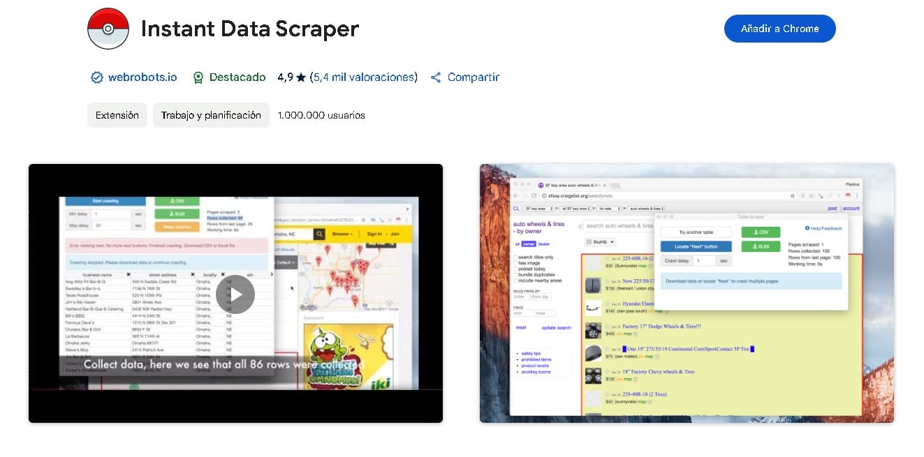 Instant Data Scraper para extraer datos web rápidamente