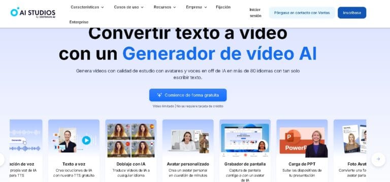 AI Studios, plataforma de generación de vídeos con avatares realistas y tecnología de inteligencia artificial.