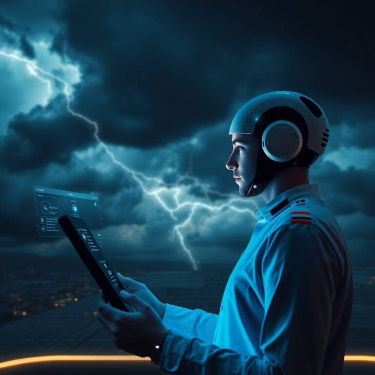 Un asistente de voz IA interactuando con un usuario a través de un dispositivo digital, representando la tecnología de ElevenLabs.