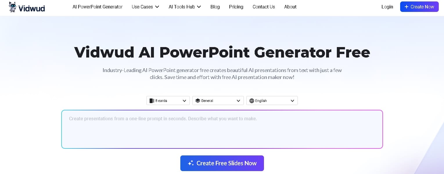 Generador de presentaciones AI Vidwud creando diapositivas impactantes en segundos