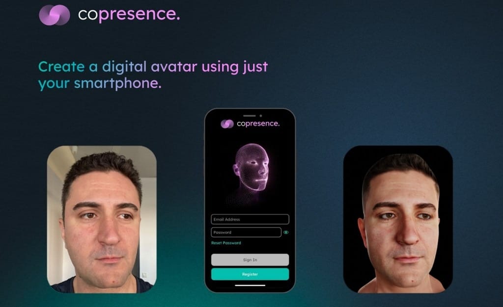 Avatar 3D hiperrealista generado con inteligencia artificial en la app Copresence