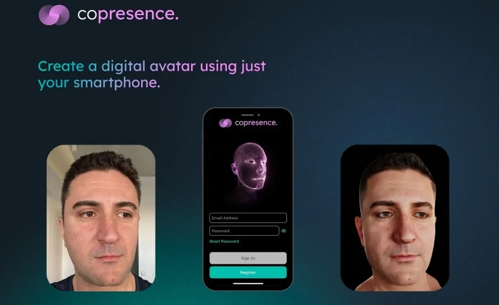 Avatar 3D hiperrealista generado con inteligencia artificial en la app Copresence