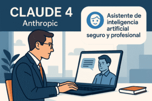 Ilustración de Claude 4 de Anthropic mostrando un asistente de inteligencia artificial seguro y profesional en acción
