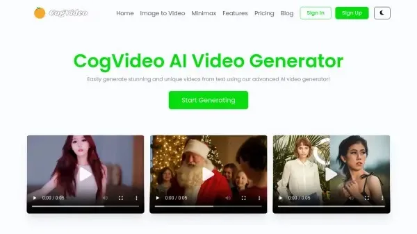 Interfaz de CogVideo generando un vídeo realista a partir de una descripción de texto.