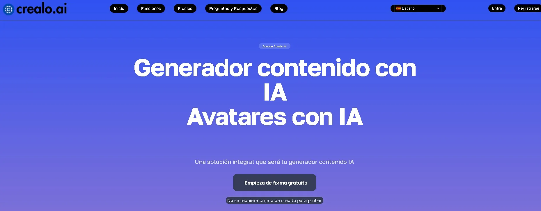 Crealo AI mostrando la creación rápida de videos y anuncios con inteligencia artificial.