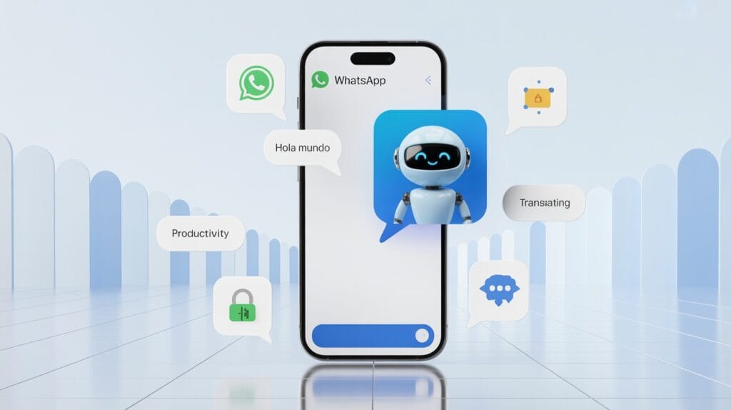 Asistente de inteligencia artificial Meta AI respondiendo mensajes en WhatsApp desde un móvil.
