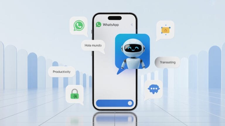 Asistente de inteligencia artificial Meta AI respondiendo mensajes en WhatsApp desde un móvil.