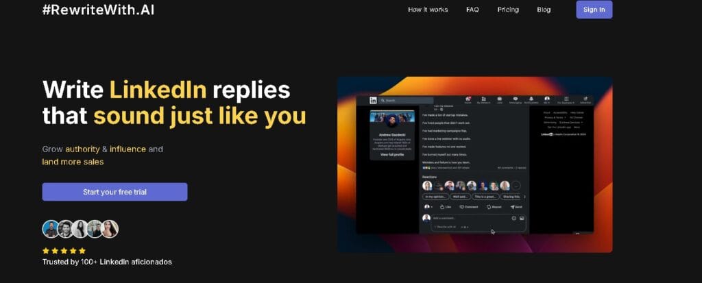 una extensión de inteligencia artificial para mejorar sus comentarios en LinkedIn con RewriteWithAI