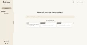 Interfaz de Saidar AI mostrando automatización de tareas con Gmail, Notion y Slack