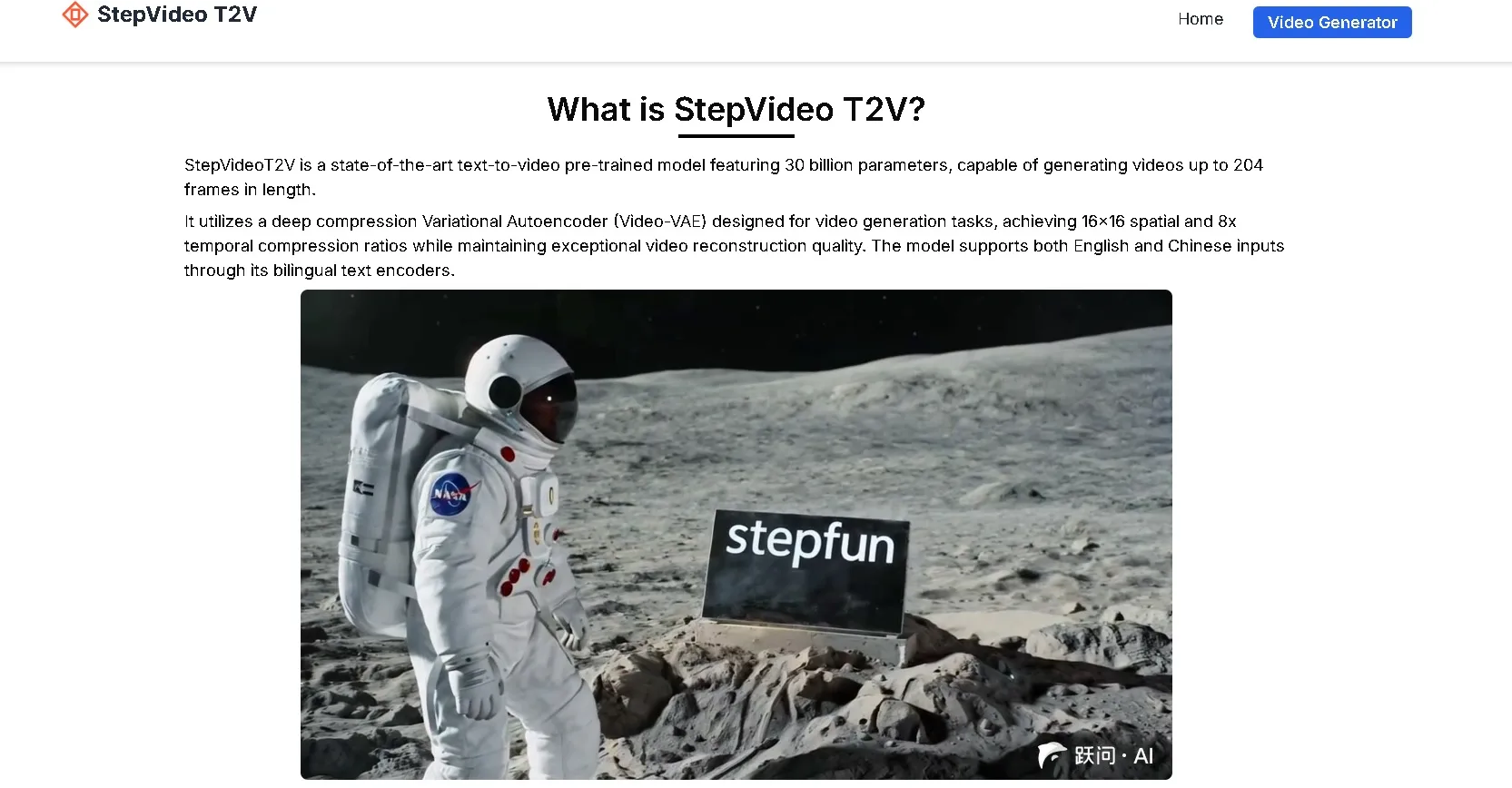 Captura de un video generado automáticamente desde texto con inteligencia artificial en Step-Video-T2V