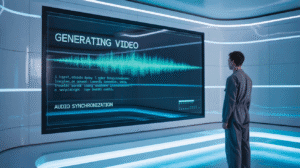 Inteligencia artificial de Google generando un vídeo realista con sonido y efectos en un entorno creativo digital.