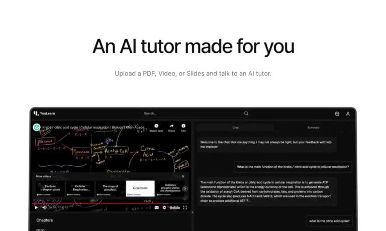 Interfaz de YouLearn mostrando cómo convertir vídeos y PDFs en apuntes interactivos con IA