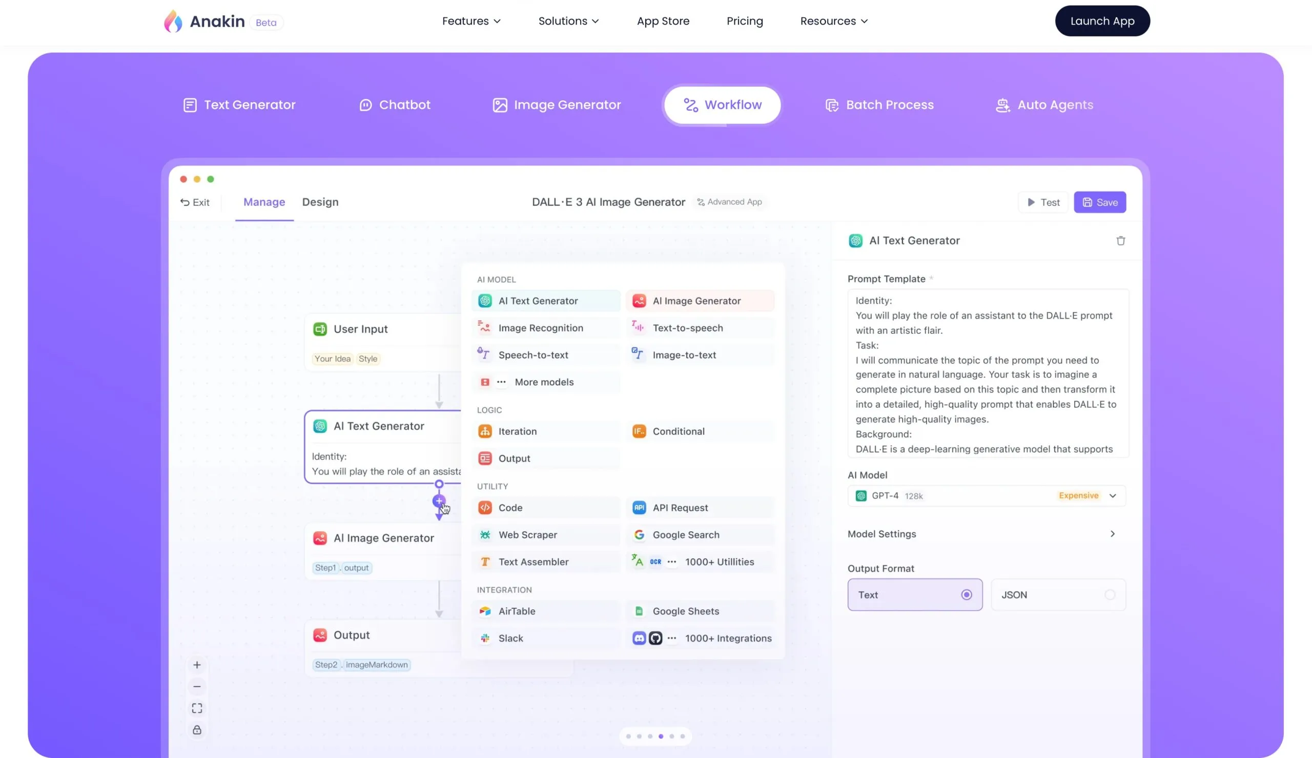 Plataforma Anakin AI para crear chatbots y automatizar tareas con inteligencia artificial sin necesidad de programación.