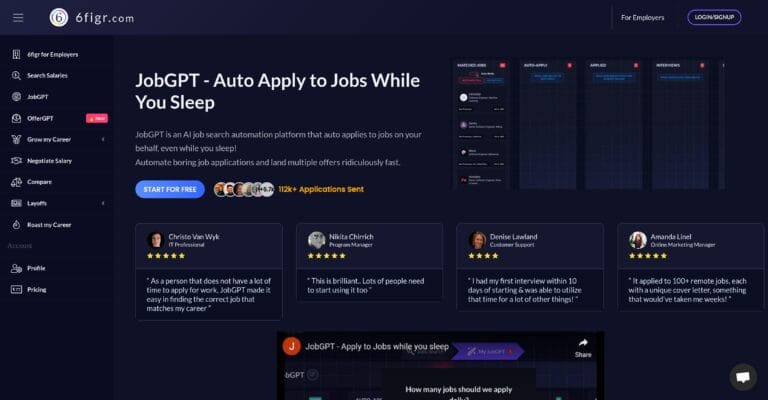 Interfaz de JobGPT mostrando cómo aplica automáticamente a empleos con inteligencia artificial.