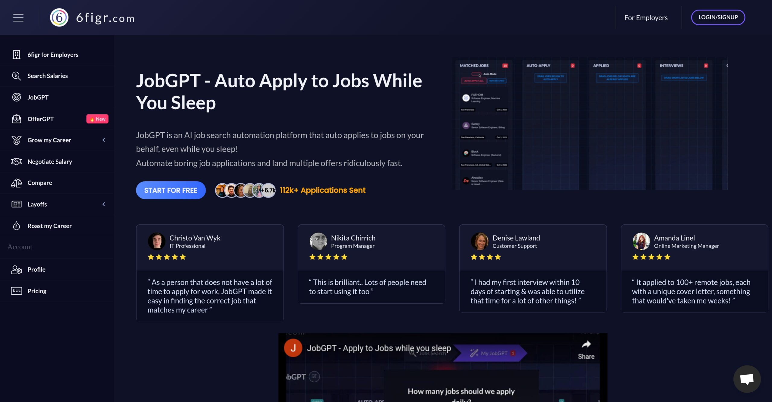 Interfaz de JobGPT mostrando cómo aplica automáticamente a empleos con inteligencia artificial.