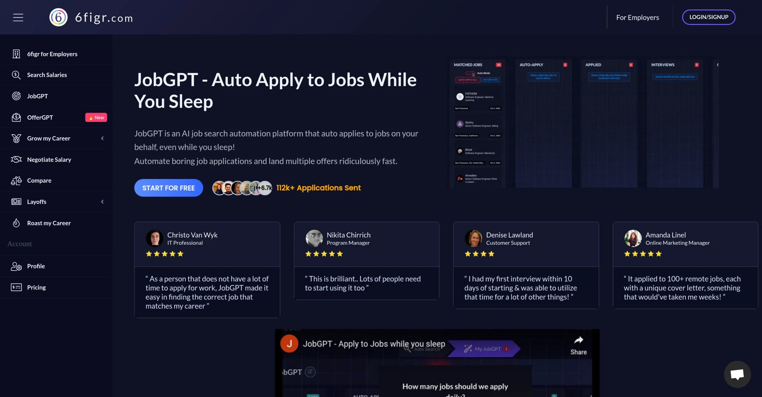Interfaz de JobGPT mostrando cómo aplica automáticamente a empleos con inteligencia artificial.