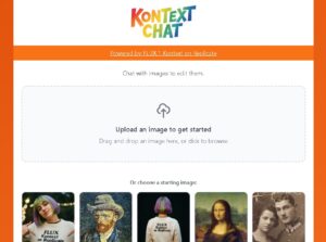 Interfaz web de Kontext Chat mostrando edición de imágenes con inteligencia artificial.