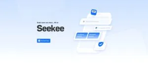 Interfaz de Seekee mostrando sus funciones de búsqueda, descarga y navegación privada con IA