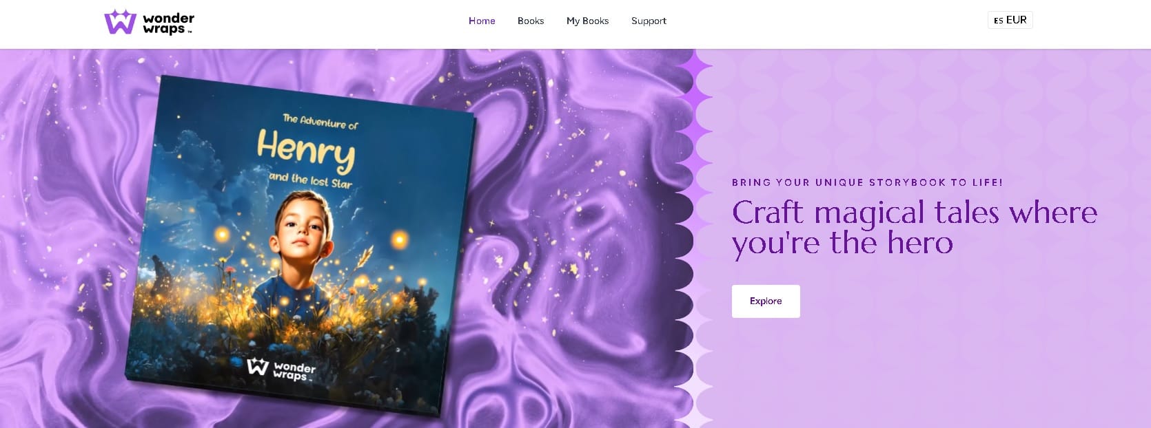 Niño en un cuento personalizado creado con IA en WonderWraps