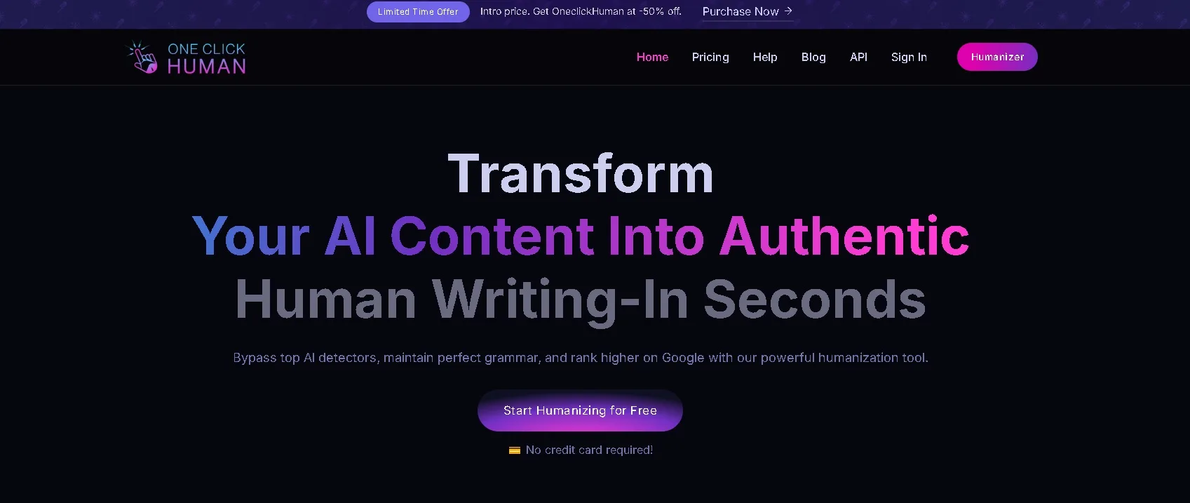 OneClickHuman transformando contenido de IA en texto humano con un solo clic.