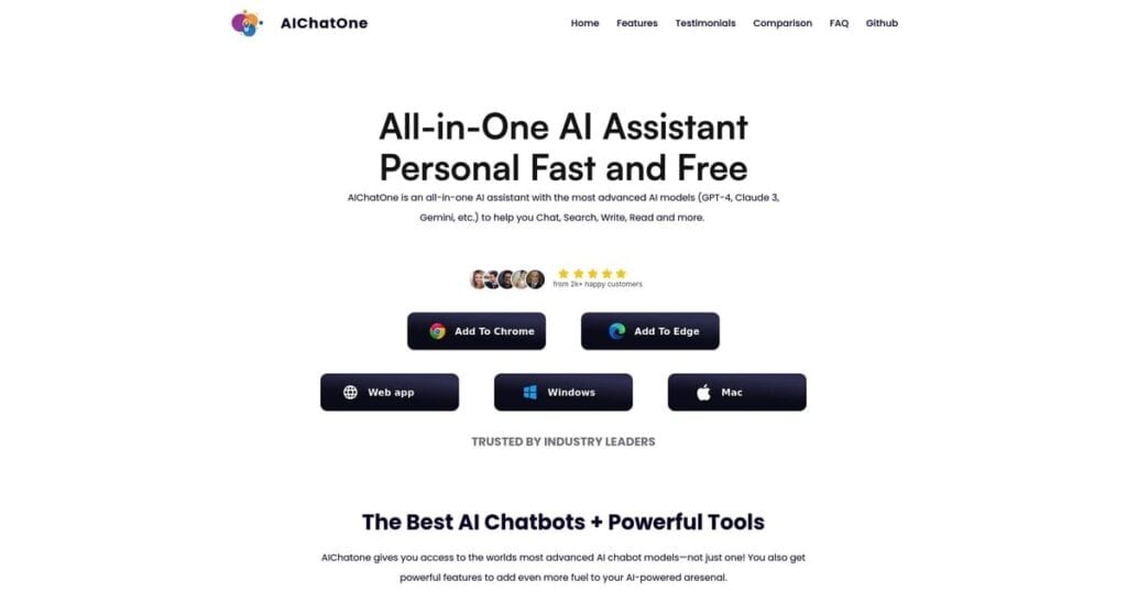 Interfaz de AIChatOne mostrando múltiples chats con diferentes modelos de IA en una sola pantalla.