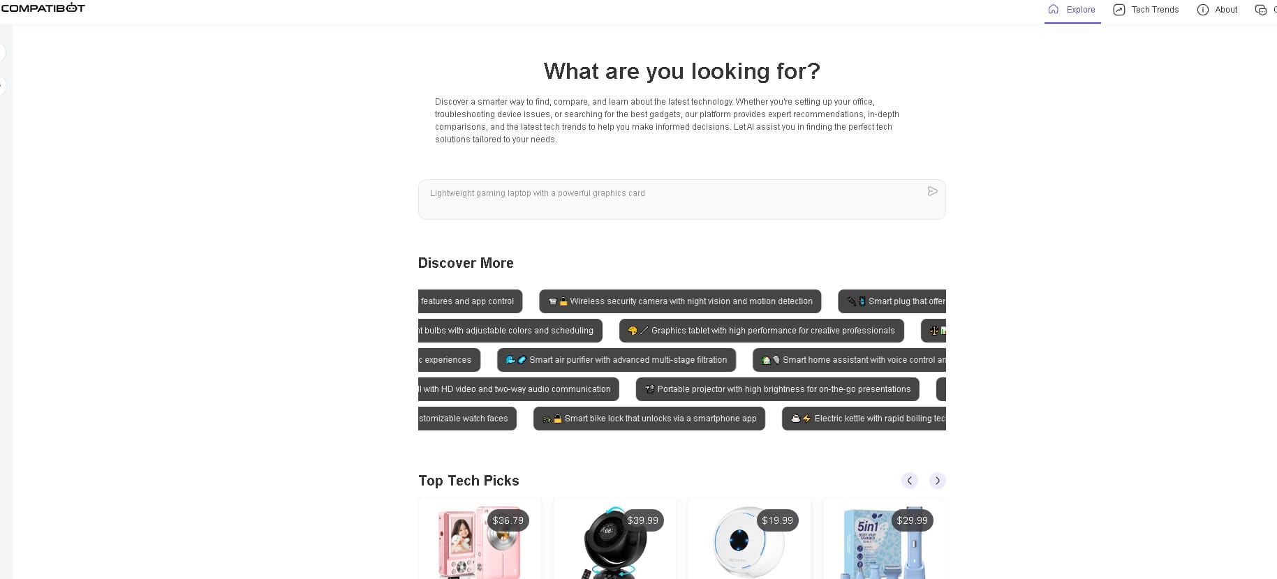 Persona utilizando Compatibot para comparar y elegir la mejor tecnología en su computadora.