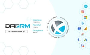 Panel de control de DAXRM mostrando análisis de datos de marketing digital en tiempo real.