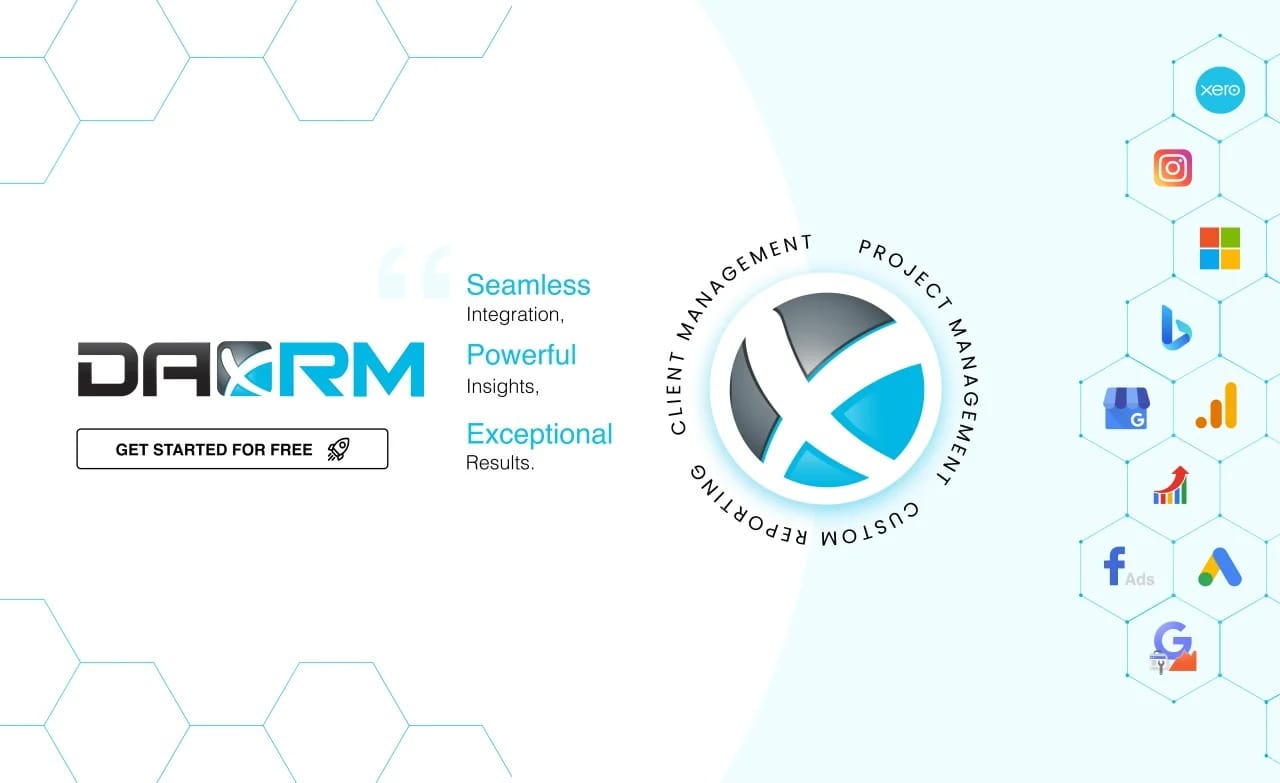 Panel de control de DAXRM mostrando análisis de datos de marketing digital en tiempo real.