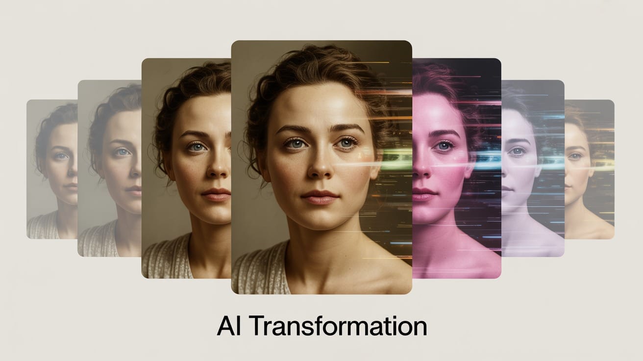 Ilustración conceptual de la función Character Consistency de Ideogram, mostrando la transformación inteligente de imágenes mediante IA